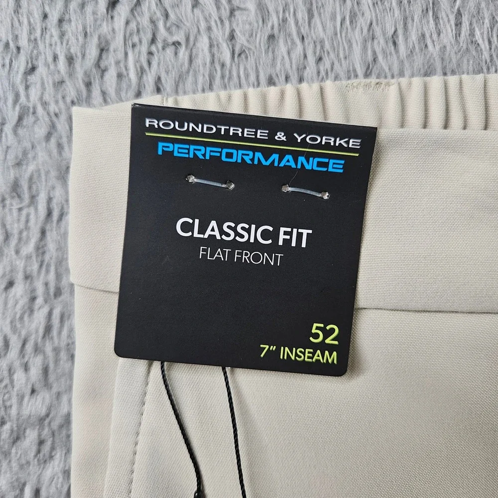 Roundtree & Yorke Performance Men 52 Khaki Golf Shorts Classic Fit Flat Front 7